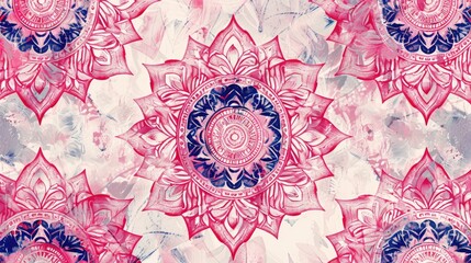 Pattern featuring repeated pink mandala design