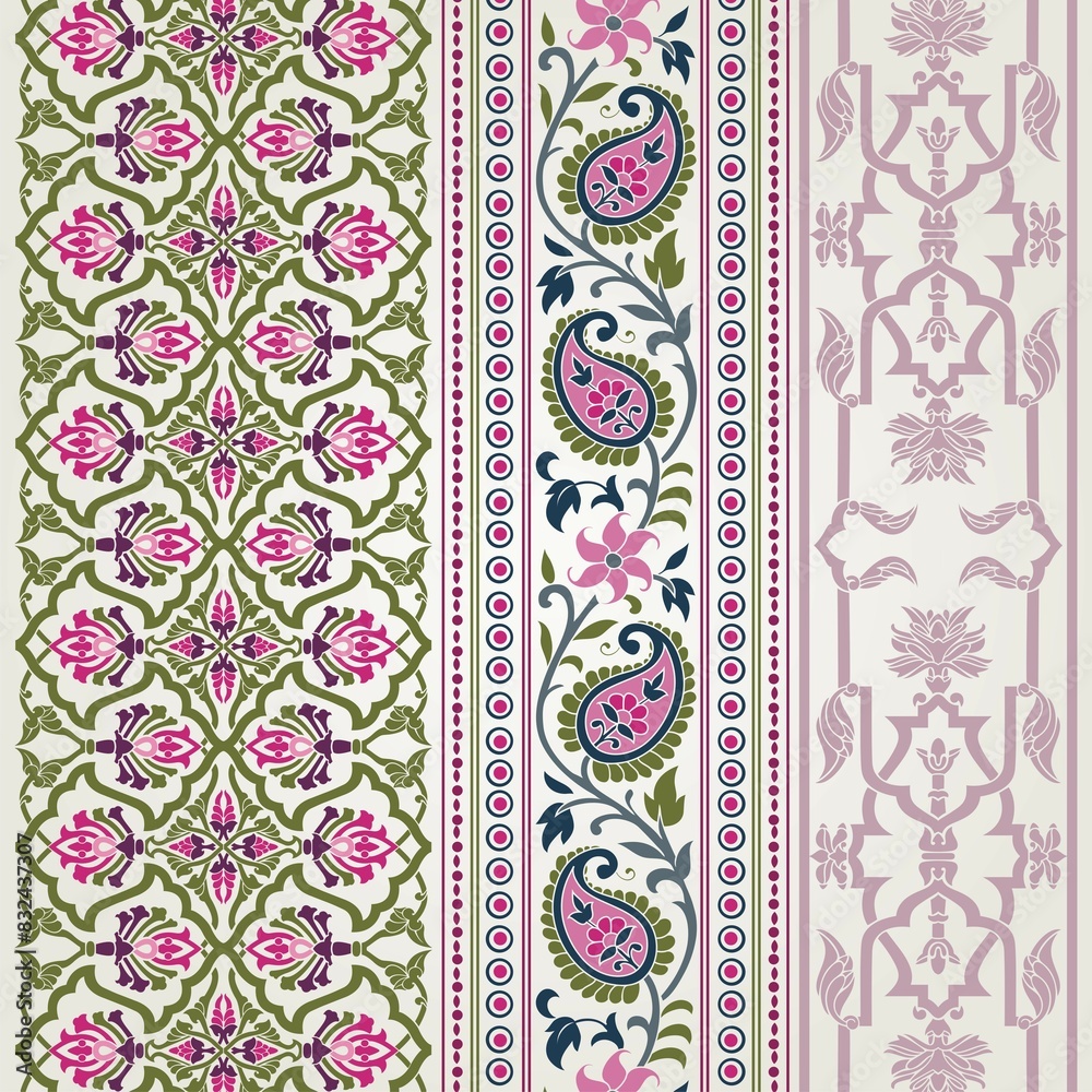 Wall mural wedding card design, traditional paisley floral pattern , royal india