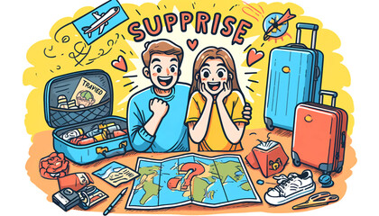 Couple Discovering Surprise Trip Plan