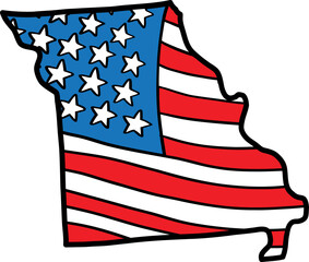 doodle freehand drawing of missouri state map on usa flag.