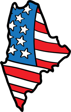 recommend clip art: doodle freehand drawing of maine state map on usa flag.