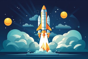Obraz premium Rocket Launch Strategies How Startups Can Achieve Liftoff, flat design, minimal
