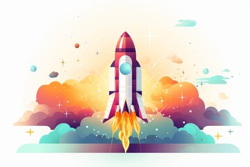 Obraz premium Rocket Launch Strategies How Startups Can Achieve Liftoff, flat design, minimal