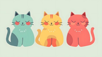 Fototapeta premium Cute Trio of Cartoon Cats on Soft Pastel Background