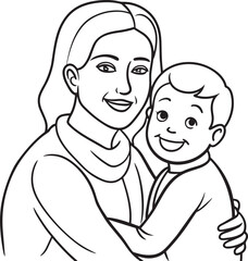 happy mother and baby illustration black and white 