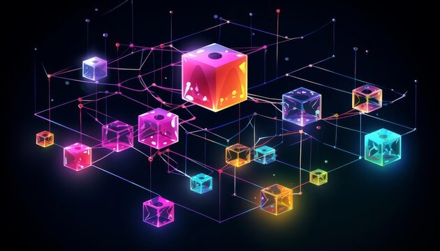 Blockchain Exploring the revolutionary technology behind cryptocurrencies and decentralized applications, flat design, minimal