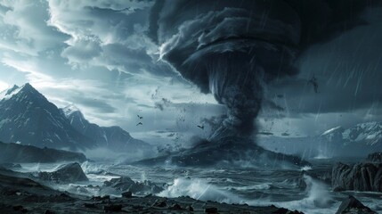 Tornado hurricane twister or cyclone storm, image whirlwind or wind. natural disaster concept.