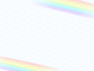 シンプルな虹と和柄の背景フレーム　横