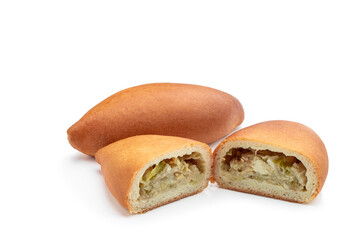 Homemade bun with vegetables filling isolated on white background