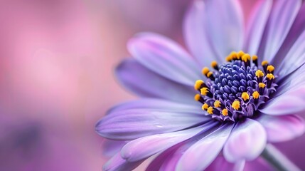 Obraz premium Vibrant Purple Daisy Close-up with Soft Pink Bokeh Background