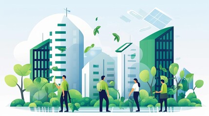 GreenTech Startup Building a business that not only makes a profit but also makes a positive impact on the environment, flat design, minimal