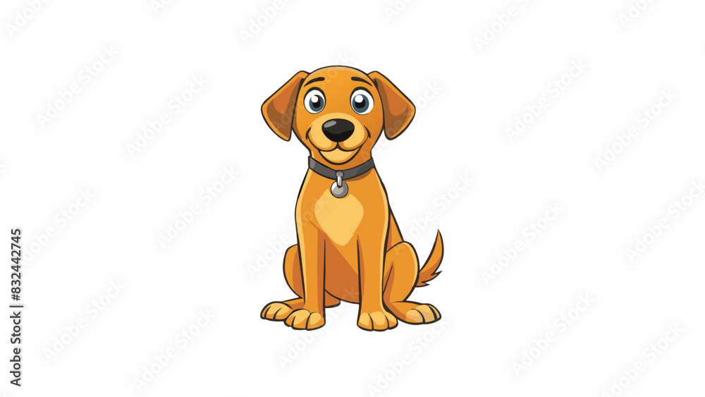 Poster A pet dog patiently sitting by its owners feet looking up with attentive eyes acknowledging their presence and readiness to follow commands.. Cartoon Vector.