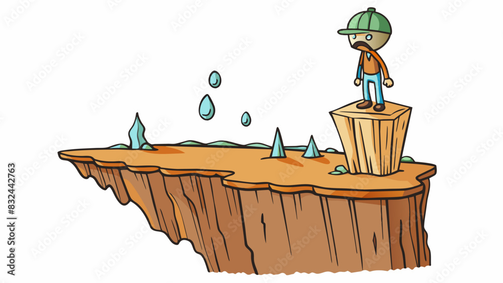 Poster a person standing on the edge of a cliff with tears in their eyes and arms outstretched as if about 