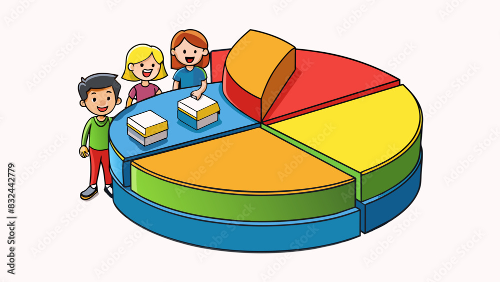 Wall mural A pie chart showing the percentage of students in a class who have different hair colors with each slice representing a different color provides a. Cartoon Vector.