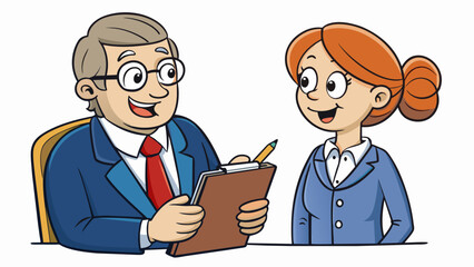 A person taking detailed notes while listening to a clients story. They ask probing questions and offer reassurance displaying empathy and. Cartoon Vector.