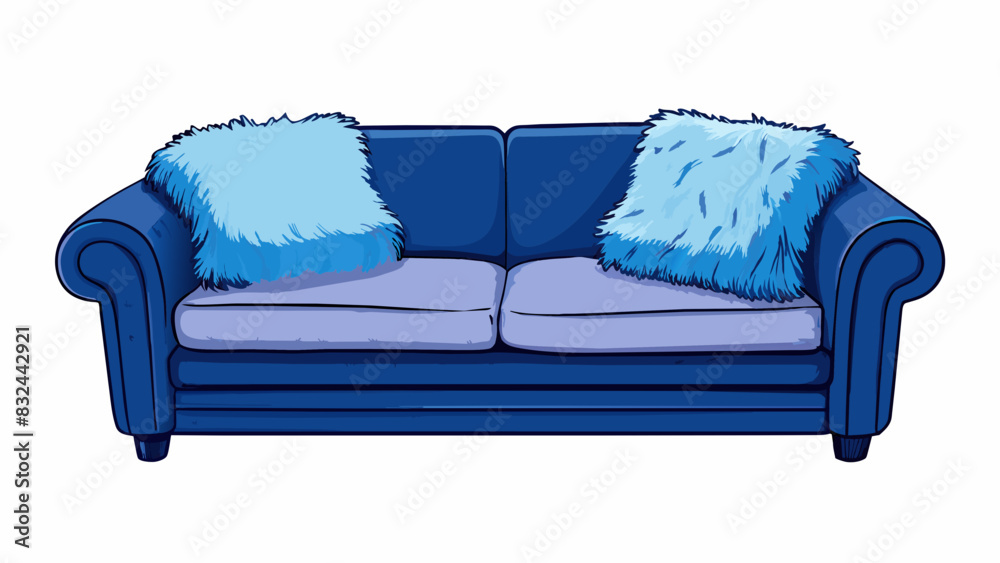 Poster a plush navy blue sofa with deep cushions and soft velvety fabric. its the perfect spot to curl up w