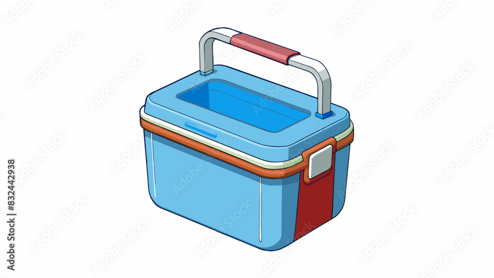 Poster a portable cooler with a lightweight plastic exterior and a removable lid. inside there is a single 