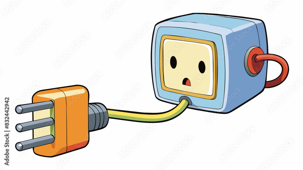 Poster A power cord plugged into an electrical outlet the prongs and slots connecting to transfer energy and power a device.. Cartoon Vector.