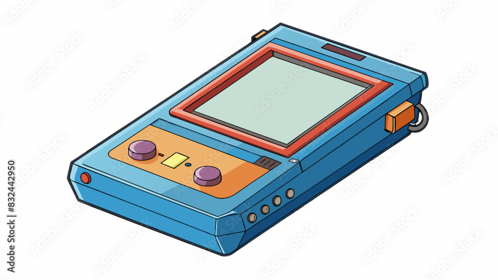 Fototapete A portable electronic device with a rectangular body and a flipup cover. The cover has a small window for the display screen and a keypad with several. Cartoon Vector.