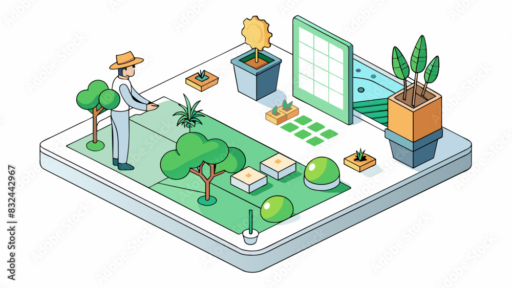 Fototapete A program is like a garden with different plants functions and tools programming language working together to create a beautiful and functional. Cartoon Vector.