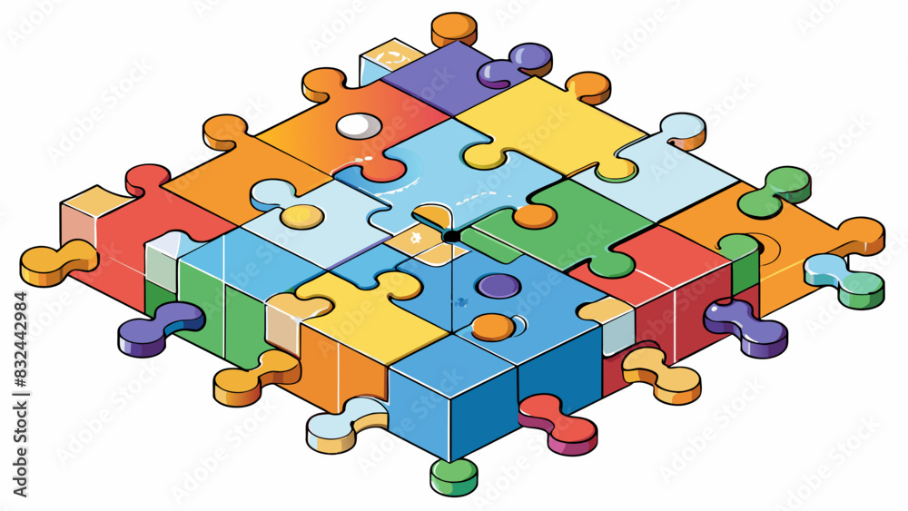 Poster A program is like a puzzle with many different pieces and connections that come together to form a complete picture.. Cartoon Vector.