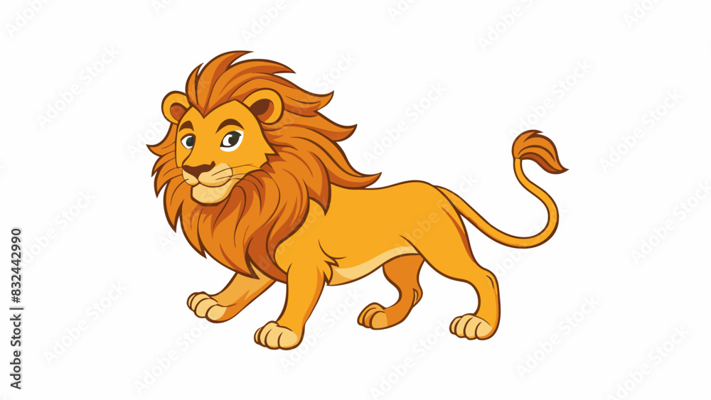 Poster a proud lion confidently striding through the savannah its mane flowing in the wind a representation