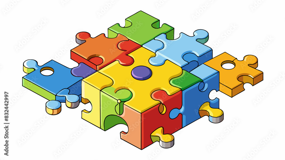 Poster A puzzle made up of different shapes and pieces each representing a different perspective and input ultimately coming together to form a complete and. Cartoon Vector.