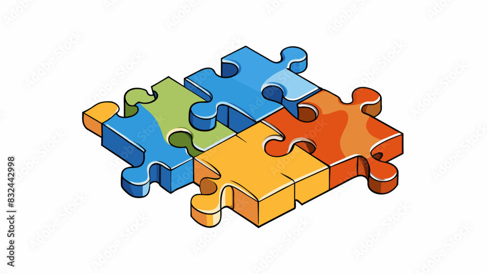 Poster A puzzle with all its pieces perfectly fitting together completing the final image with seamless ease a reflection of organization and successful. Cartoon Vector.