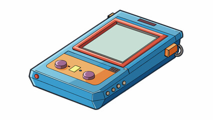 A portable electronic device with a rectangular body and a flipup cover. The cover has a small window for the display screen and a keypad with several. Cartoon Vector.