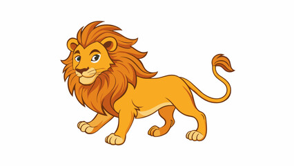 Obraz premium A proud lion confidently striding through the savannah its mane flowing in the wind a representation of strength determination and triumph.. Cartoon Vector.
