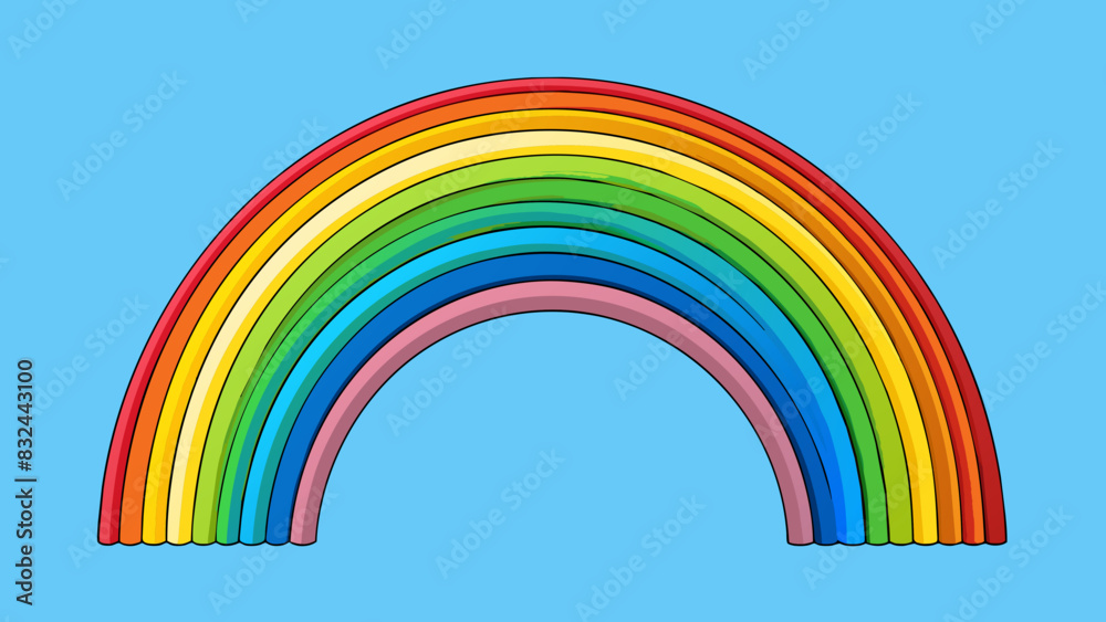 Poster a rainbow stretched across the sky its vibrant arcs contrasting against the backdrop of a clear blue