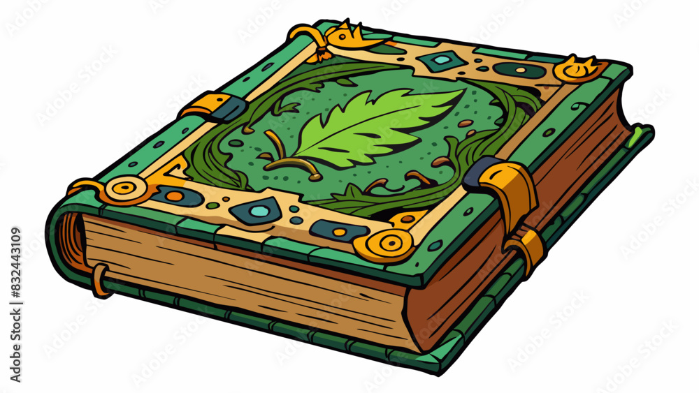 Poster a rare antique book with goldtrimmed pages and a intricate cover depicting an otherworldly forest sc