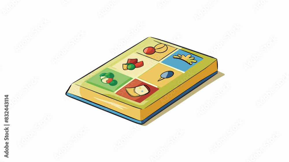 Poster A rectangular piece of paper with colorful images and words printed on one side and a sticky adhesive on the other. It is used to attach two items. Cartoon Vector.
