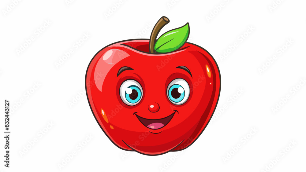 Poster A red apple with a smooth glossy skin and a crisp texture highlighting its freshness and juiciness.. Cartoon Vector.