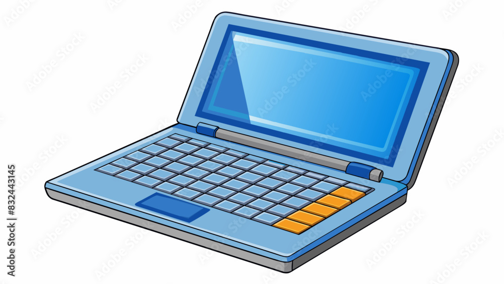 Fototapete A rectangular device with a hinged screen that can be od and closed. It has a physical keyboard and is used for typing and internet browsing.. Cartoon Vector.