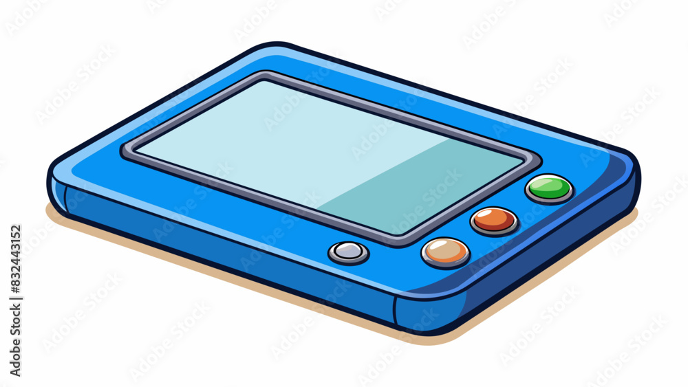 Aufkleber A rectangular electronic device with a smooth glossy screen and several buttons on the bottom. It can display pictures play music and access the. Cartoon Vector.