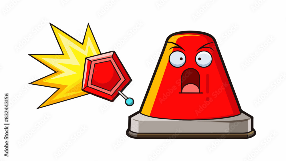 Poster A red warning light flashes on a control panel accompanied by a loud siren indicating a potential explosion if not attended to immediately.. Cartoon Vector.