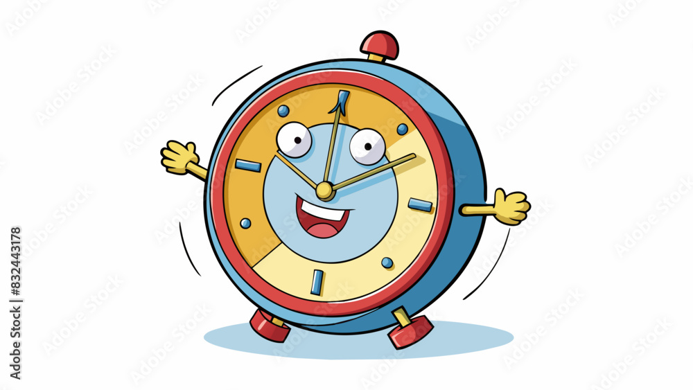 Aufkleber A regular clock has a round face with numbers evenly spaced around the edge a set of three hands that rotate at a constant pace and a steady ticking. Cartoon Vector.