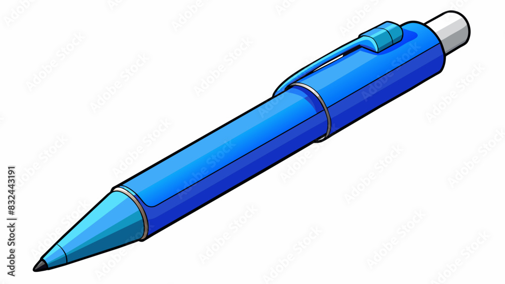 Poster A regular blue pen with a click mechanism and a mediumsized tip.. Cartoon Vector.