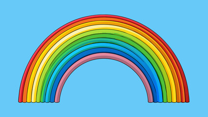 Obraz premium A rainbow stretched across the sky its vibrant arcs contrasting against the backdrop of a clear blue sky. The colors appeared almost tangible as if. Cartoon Vector.
