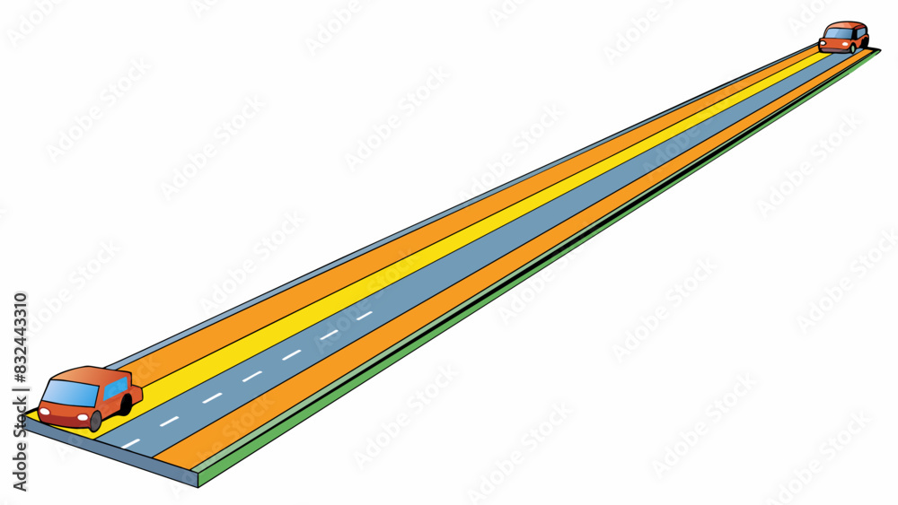 Poster A road is a long narrow strip of asphalt that extends in a straight line from one point to another allowing vehicles to travel without making turns.. Cartoon Vector.