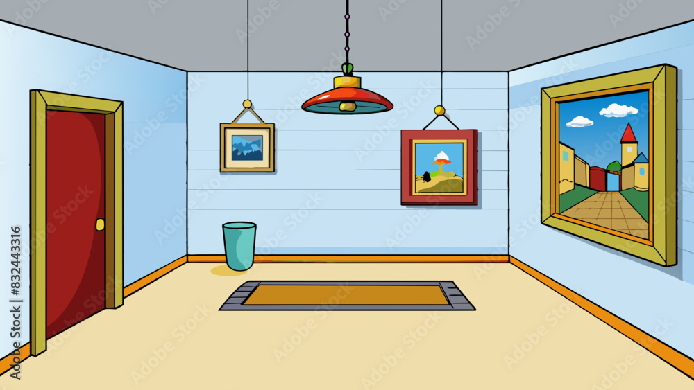 Poster a room with a painting hung slightly askew offcenter and out of place.. cartoon vector.