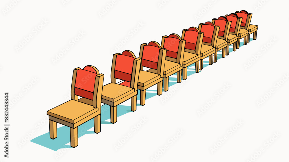 Aufkleber A row of chairs p in a row each one an equal distance from the next is an example of objects that are justified.. Cartoon Vector.