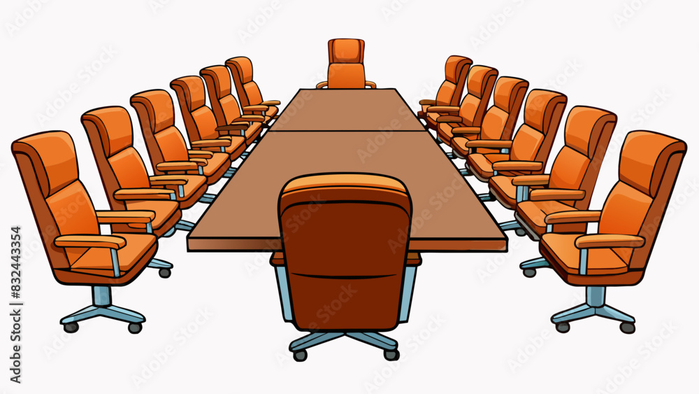 Poster a row of leather exeive chairs surrounding a large conference table showcasing the corporate boardro