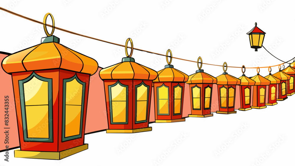 Aufkleber a row of brightly lit lanterns swaying gently in the breeze casting a warm and festive glow over a l