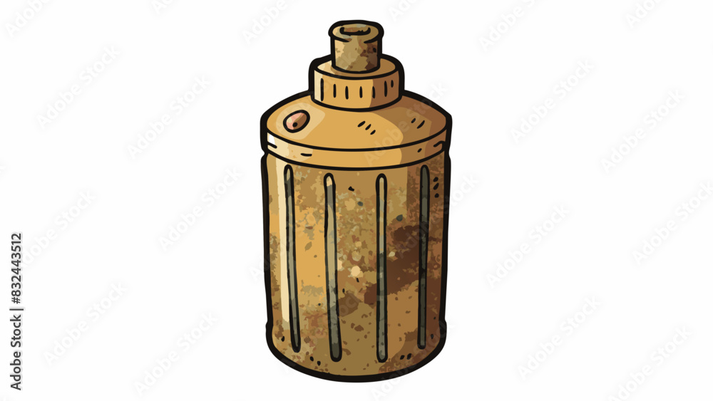 Aufkleber a rustic metal bottle with a distressed worn finish. it has a simple cylindrical shape and a wide op