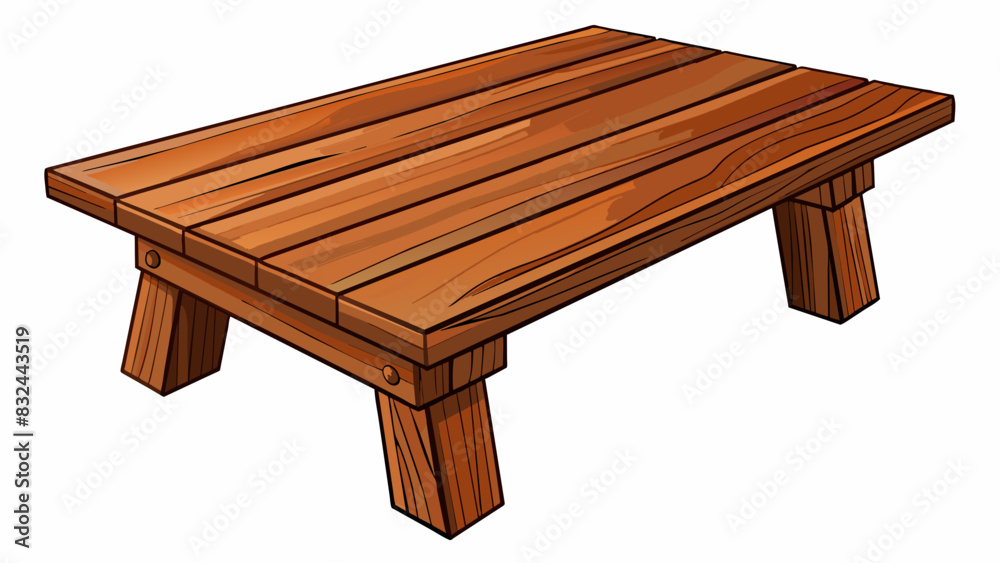 Aufkleber A rustic wooden table crafted from sy oak with its deep brown color giving it a warm and earthy feel. The natural grain lines add a touch of texture. Cartoon Vector.