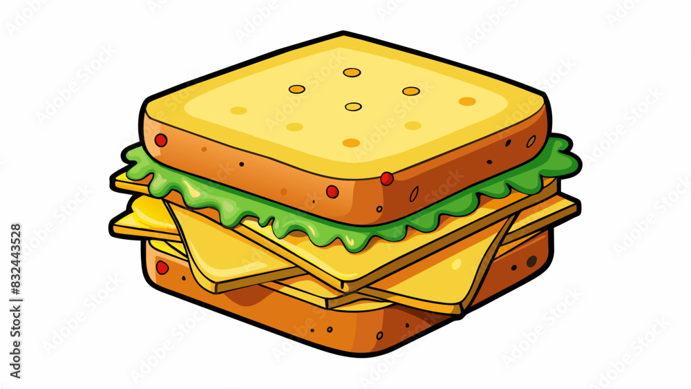 Poster A sandwich with two layers of cheese neatly stacked between double the amount of bread this sandwich is overflowing with cheese with double the usual. Cartoon Vector.