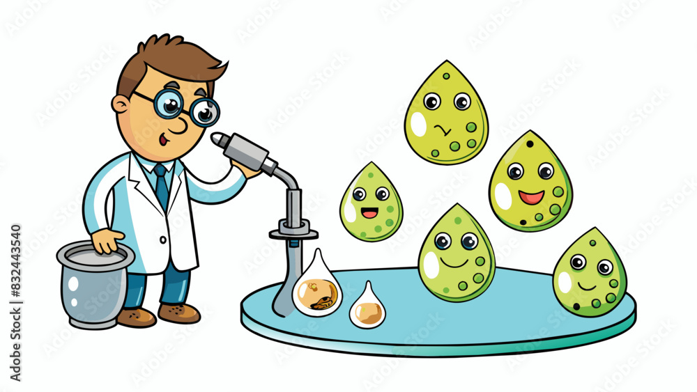 Poster a scientist watches through a microscope as tiny organisms swim around in a sample of pond water. th