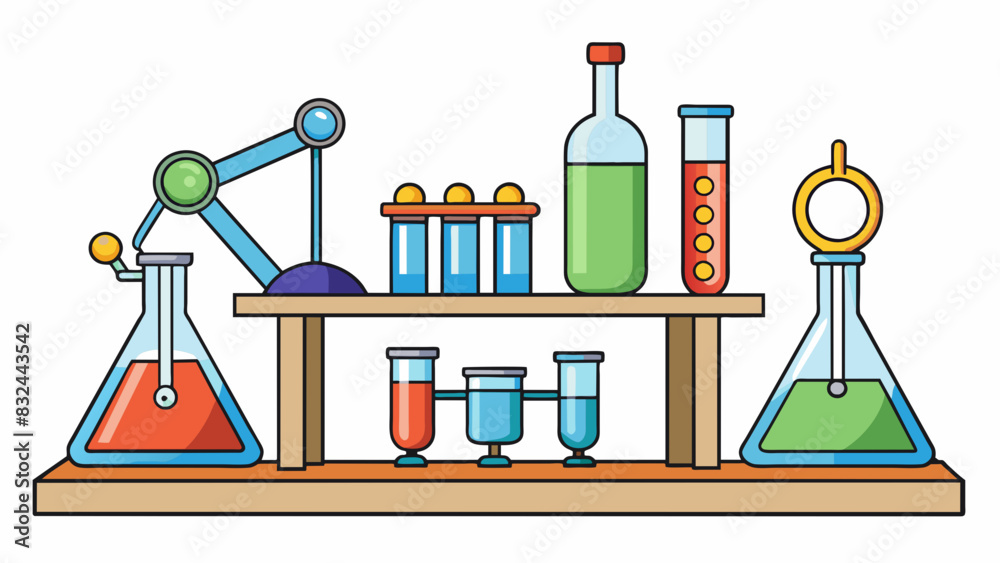 Poster A science lab filled with test tubes beakers and microscopes providing students with handson experience in conducting experiments.. Cartoon Vector.